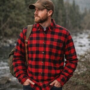 Woolrich Trout Run Flannel Shirt Mens XL Red Black Buffalo Plaid Cotton Grunge